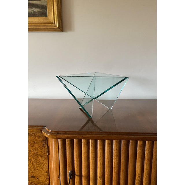Striking Postmodern glass bowl RSVP Italy circa 1980s. This sculptural artisan crafted geometric form vessel is designed...