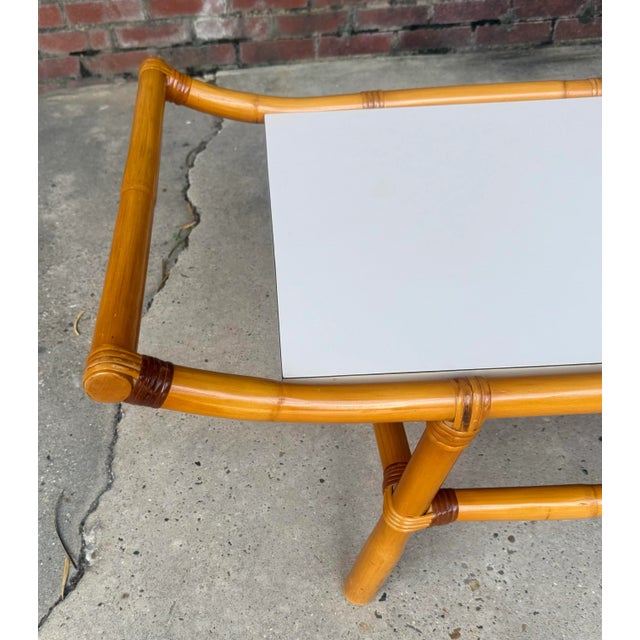 1960s Rattan and Bamboo Pagoda Low Coffee Table by Turtle and Crane - John Wisner for Ficks Reed Style For Sale - Image 9 of 11
