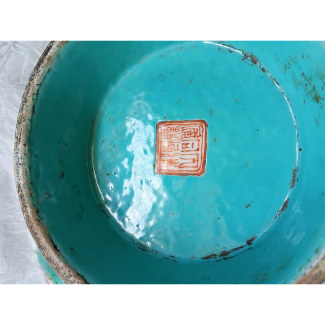 Late 19th Century Vintage Chinese Iron-Red Enamel Lobed Square Dish With Lotus Scroll & Shou Characters For Sale - Image 5 of 10