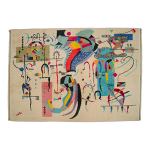 1980s Kandinsky - Accompanied Center - Inspired Hand Knotted Area - Wall Rug- 3′7″ × 5′