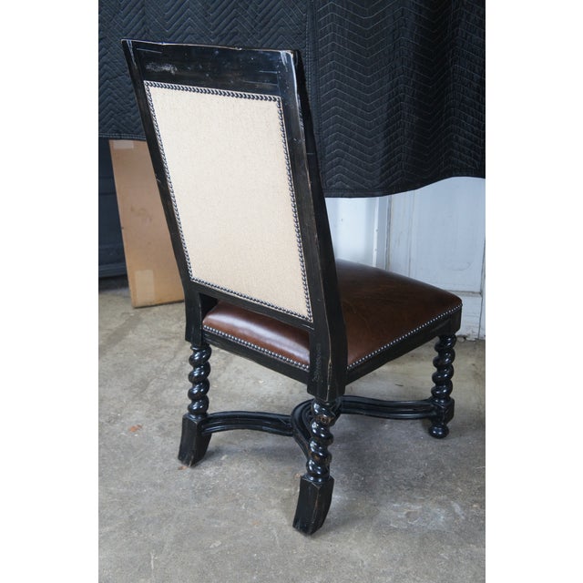 Late 20th Century 10 Lorts Renaissance Revival Style Barley Twist Leather & Fabric Dining Chairs For Sale - Image 6 of 12