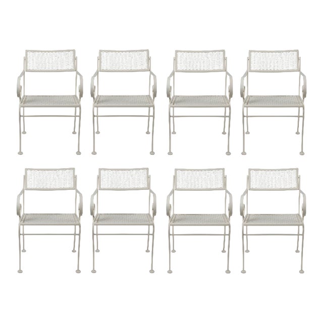 Vintage Iron Outdoor Dining Chairs W/ Metal Mesh Seats + Backs | Set of 8 For Sale
