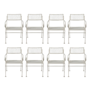Vintage Iron Outdoor Dining Chairs W/ Metal Mesh Seats + Backs | Set of 8