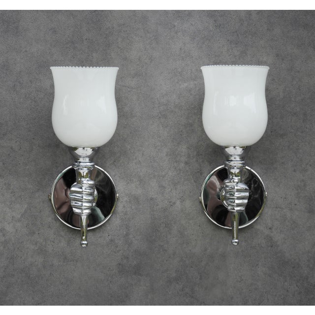 Beautiful pair of andré arbus hand-held torchère wall light sconces, c1960s, france. Stylish, french wall lights in...