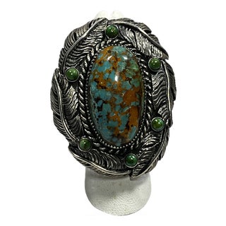 1990s Sterling Silver and Turquoise Massive Statement Ring, Size 7 For Sale