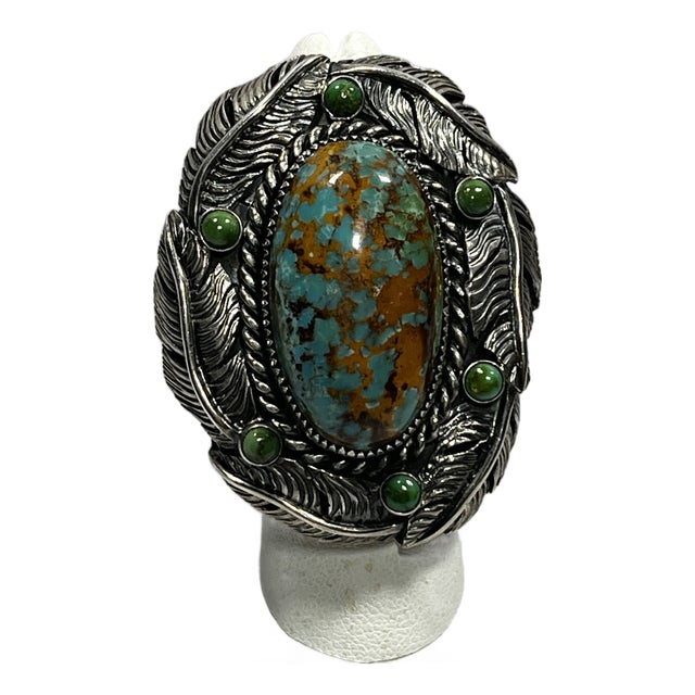 1990s Sterling Silver and Turquoise Massive Statement Ring, Size 7 For Sale