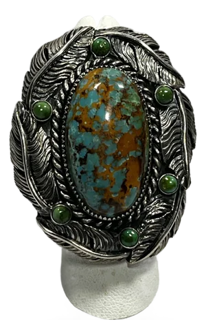 1990s Sterling Silver and Turquoise Massive Statement Ring, Size 7