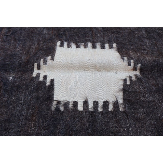 Vintage Turkish Siirt Mohair Blanket, Undyed Angora Goat Hair, Medallion & Stripes For Sale In San Francisco - Image 6 of 13