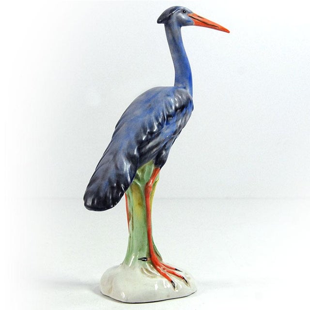 1980s Vintage Italian Handpainted Ceramic Heron Figurine, 1970s For Sale - Image 5 of 10