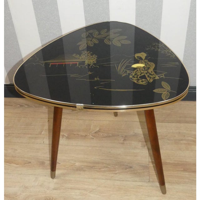Cocktail Table Black Glass Top Gold Asia Kidney Table, 1950s For Sale - Image 4 of 11