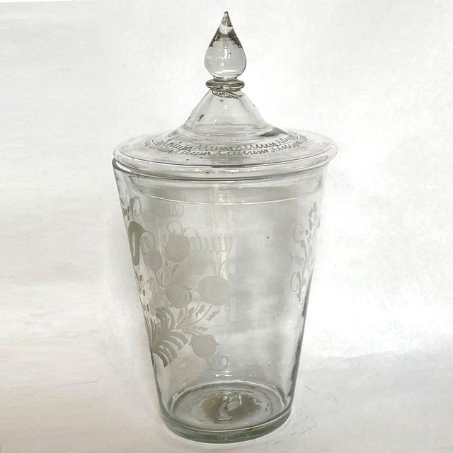 Transparent Large Bohemian Blown and Engraved Stiegel-Type Covered Flip Glass For Sale - Image 8 of 11