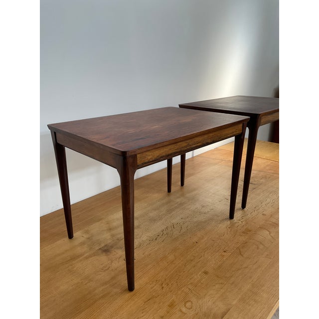 Brown Mid 20th Century Pair of Arne Olsen Style Danish Rosewood Side Tables For Sale - Image 8 of 18