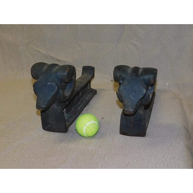 Brutalist Mid Century Olympic Log Master Rams Head Andirons - Set of 2 For Sale - Image 10 of 13