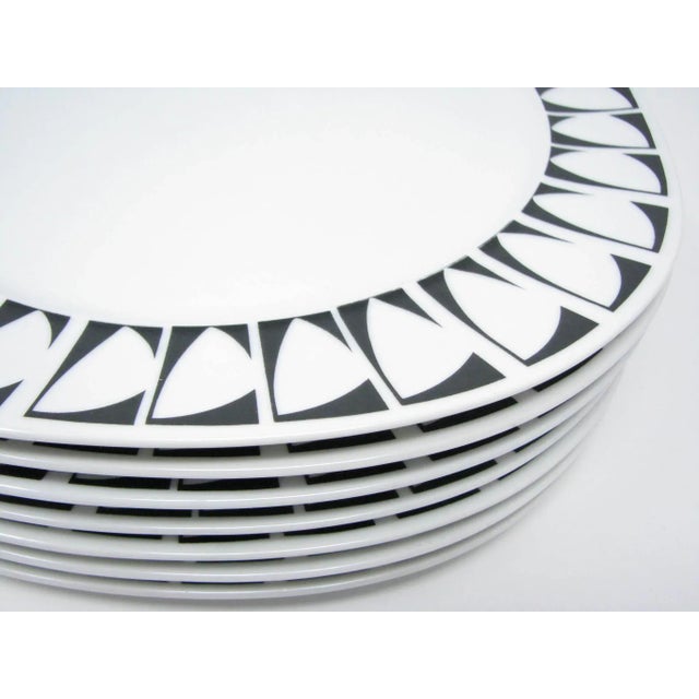 Ceramic Vintage Graphic Studio Dinner Plates With Black White Design - Set of 7 For Sale - Image 7 of 13