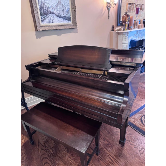 Mid-Century Modern Krakauer Bros. New York Mahogany Baby Grand Piano With Bench For Sale - Image 3 of 10