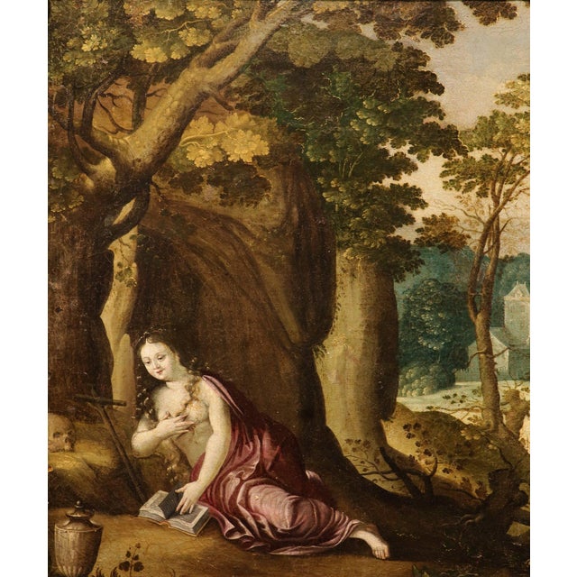 Workshop of Paul Bril, Landscape with Mary Magdalene, 1640, Oil on Canvas For Sale - Image 11 of 16