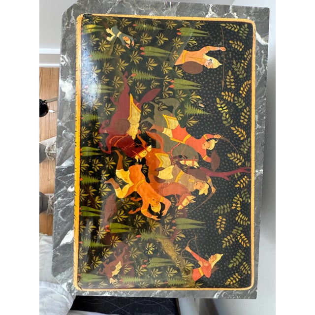 Indian 1920s Kashmir Hand Painted Paper Mache Box For Sale - Image 3 of 10