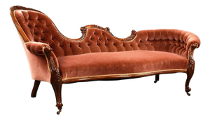 Victorian Carved Walnut Chaise Lounge Settee, 1860