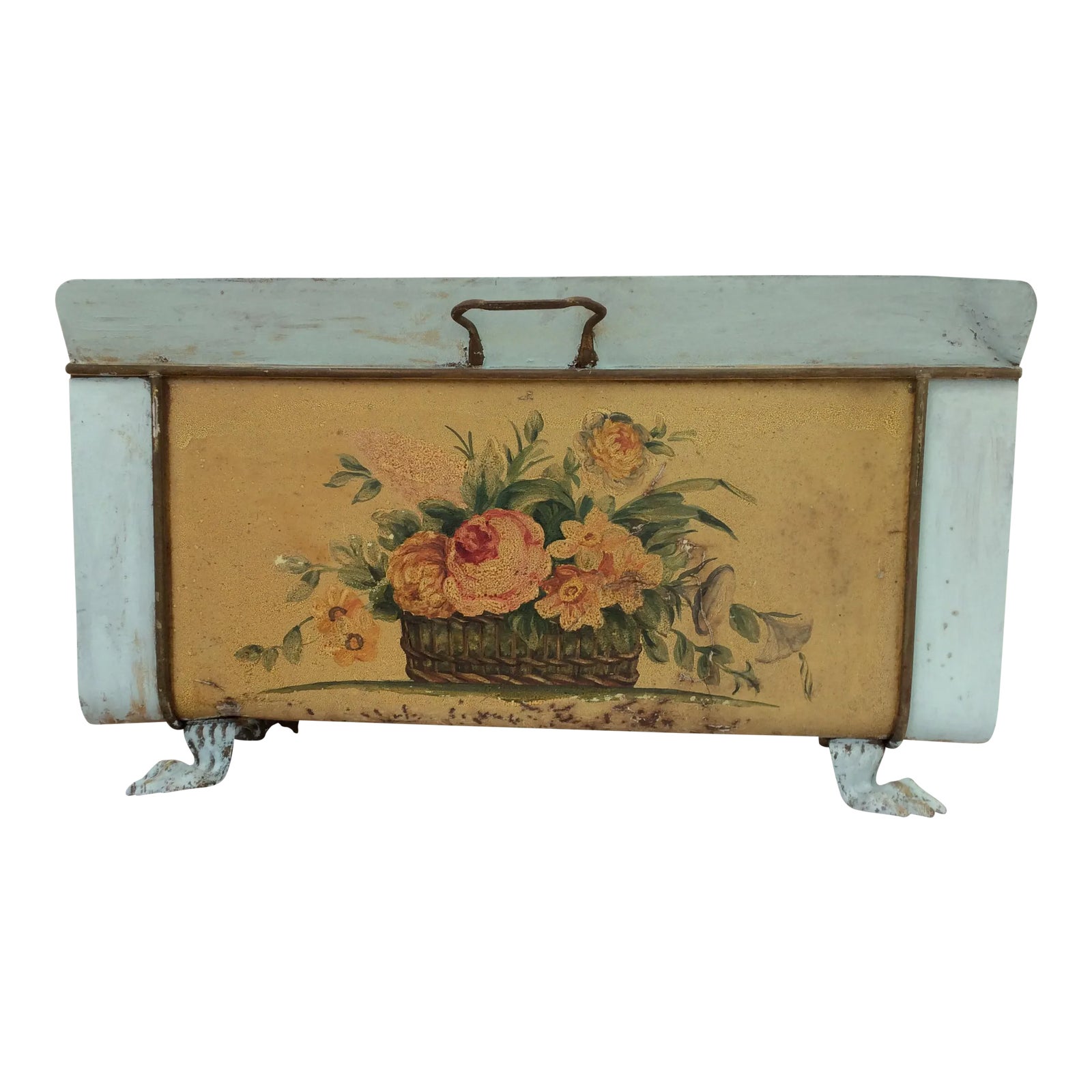 Antique Distressed Painted Tole Magazine Rack | Chairish