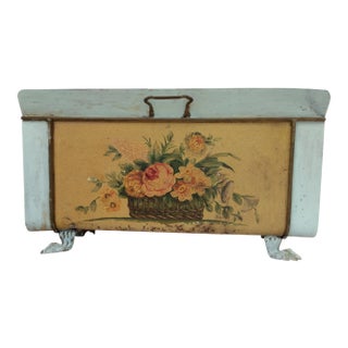 Antique Distressed Painted Tole Magazine Rack For Sale