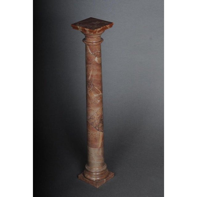 Delicate marble column red onyx, 20th century. Classic shape, red mottled marble with structure. Natural marble in red...