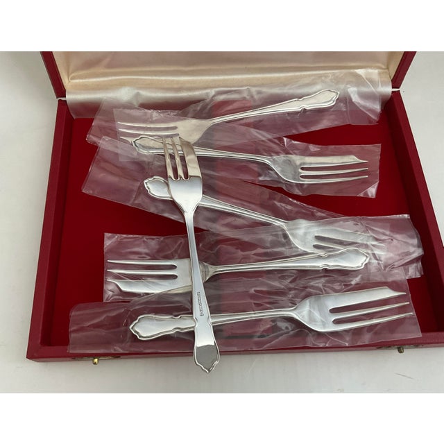 New 1970s Silver Set of 12 Pastry Forks, Du Barry With Red Cases- Set of 12 For Sale - Image 11 of 18