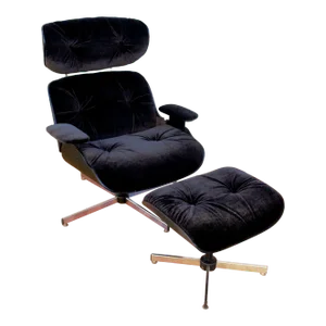 Mid Century Modern Eames Plycraft Style Lounge Chair and Ottoman Newly Reupholstered in Black Mohair