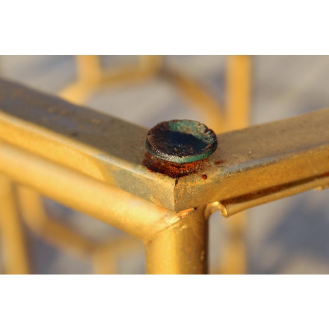 Vintage Hollywood Regency Gold Gilt Metal Chinoiserie Side Tables – Pair For Sale - Image 15 of 15