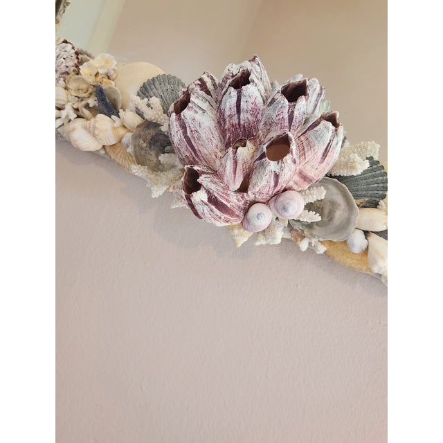 Seashell Encrusted Wall Mirror, Coastal Grandma Decor, Scallop Shell Accent For Sale - Image 13 of 16