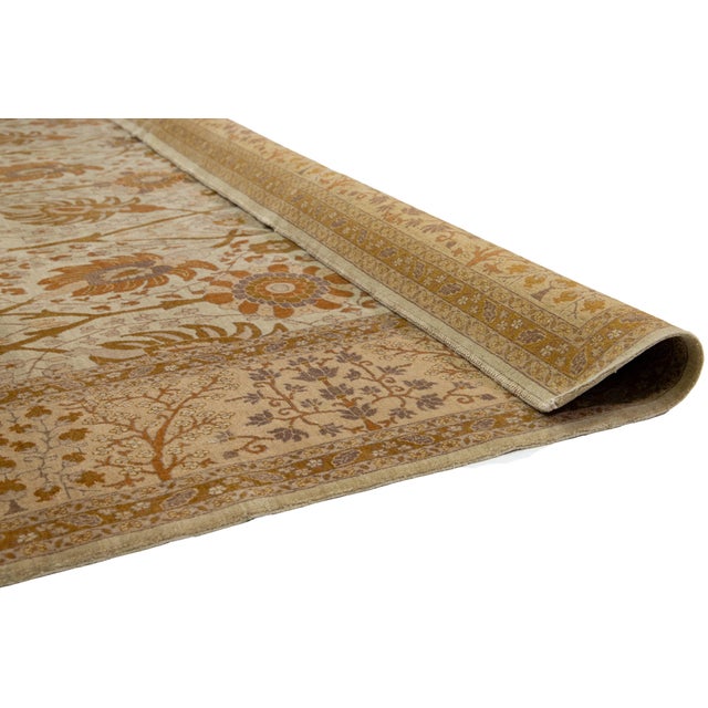 Persian Allover Floral Persian Tabriz Wool Rug in Beige From the 1940s For Sale - Image 3 of 10