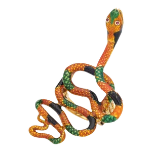 Vintage Enamel Snake Ring 18k Yellow Gold Large Coiled Serpent Cocktail Jewellery size 6.5