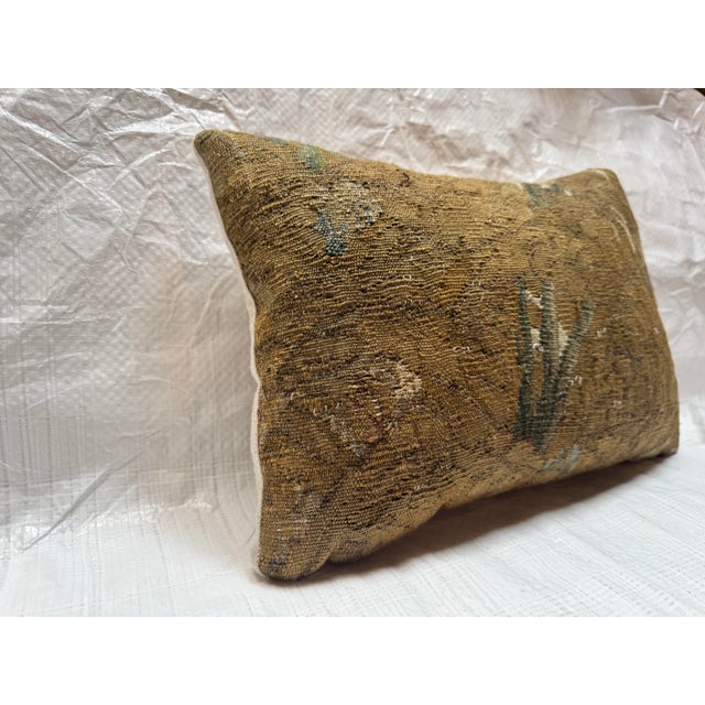 Baroque 17th Century Brussels Verdure Tapestry Fragment Pillow With Botanical Motif For Sale - Image 3 of 5