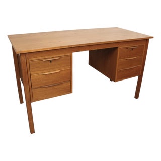 Vintage Mid-Century Modern Six Drawer Teak Writers Desk For Sale