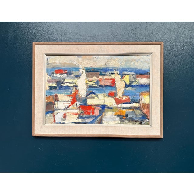 Abstract Harbour Motif, 1950s, Oil on Canvas, Framed For Sale - Image 13 of 16