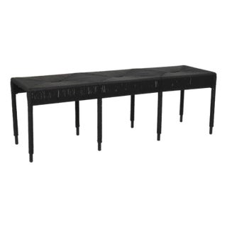 Indoor & Outdoor Low Profile Woven Black Rattan Bench For Sale