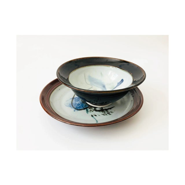 Blue Vintage Studio Pottery Serving Dish Set - 2 Pieces For Sale - Image 8 of 8