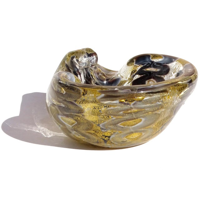 Barovier & Toso Vintage Murano Barovier Toso Gray Purple Gold Flecks Italian Art Glass Decorative Ashtray Bowl For Sale - Image 4 of 9