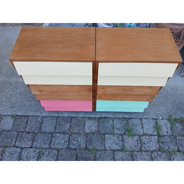 A pair of extremely rare chests of drawers, each consisting of 3 modules. The 6 modules can be disassembled as desired. As...