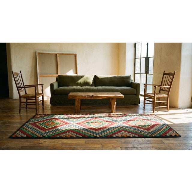 Textile 1930s Multicolor Geometric Folk Art Antique American Hooked Rug 2'8"x 5'4" Wool Carpet For Sale - Image 7 of 7