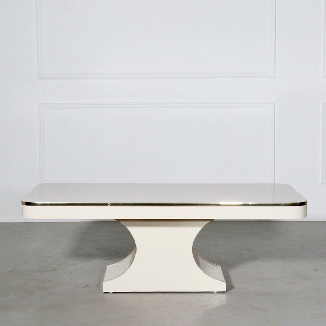 Contemporary 1980s Sculptural Karl Springer JMF Brass Trimmed & Laminate Coffee Table For Sale - Image 3 of 8