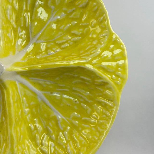 A vibrant vintage Secla cabbageware divided serving plate from Portugal, dating to the 1970s majolica revival era....