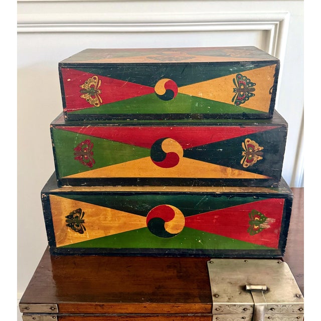 Set of Three Korean Stackable Sewing Box Covered in Hanji Paper For Sale - Image 10 of 18