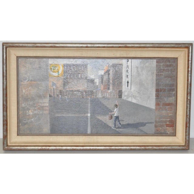 Urban Landscape / Inner City Basketball Court Oil Painting c.1970s Wonderful inner city basketball court. Possibly New...