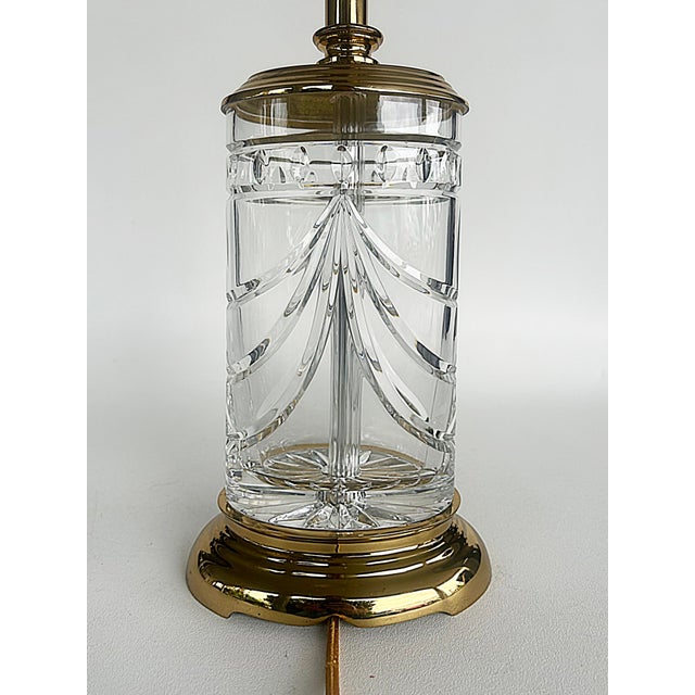 Early 21st Century Waterford Cut Crystal "Overture" Lamps, Polished Brass, Shades, Pair For Sale - Image 5 of 11