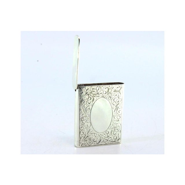 Victorian Silver Matchbox with Engraved Plant Motifs, Monogram Card and Hinged Lid For Sale - Image 4 of 5