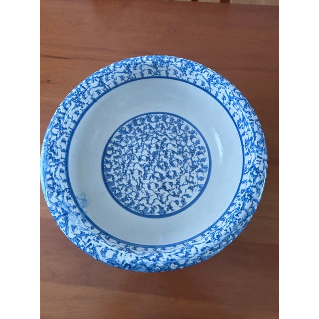 1900 - 1909 Antique Spongeware Very Large Blue & White Covered Vessel/Crock and Bowl For Sale - Image 5 of 10