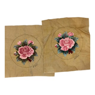 1980s Vintage Punch Needle Embroidery Pillow Covers - A Pair For Sale