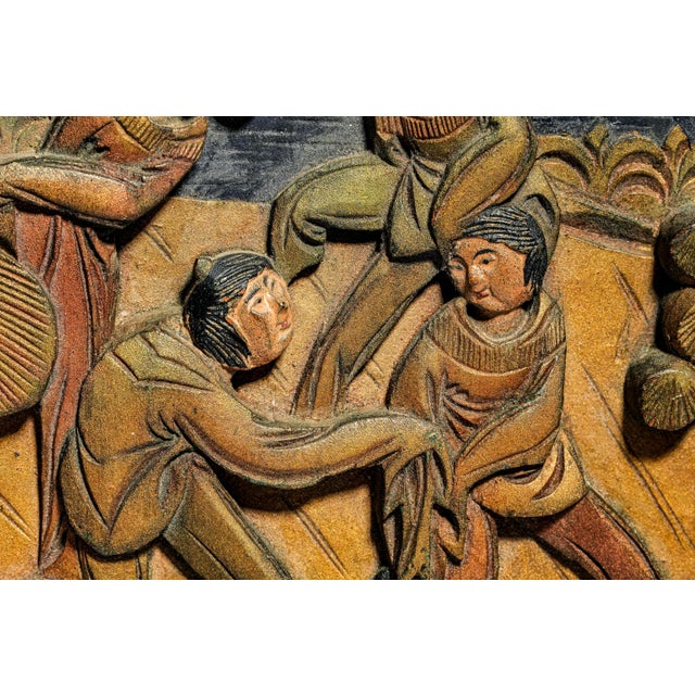 Chinese Hand Carved Painted Vintage Small Three Panel Tabletop Screen Home Decor For Sale - Image 4 of 14