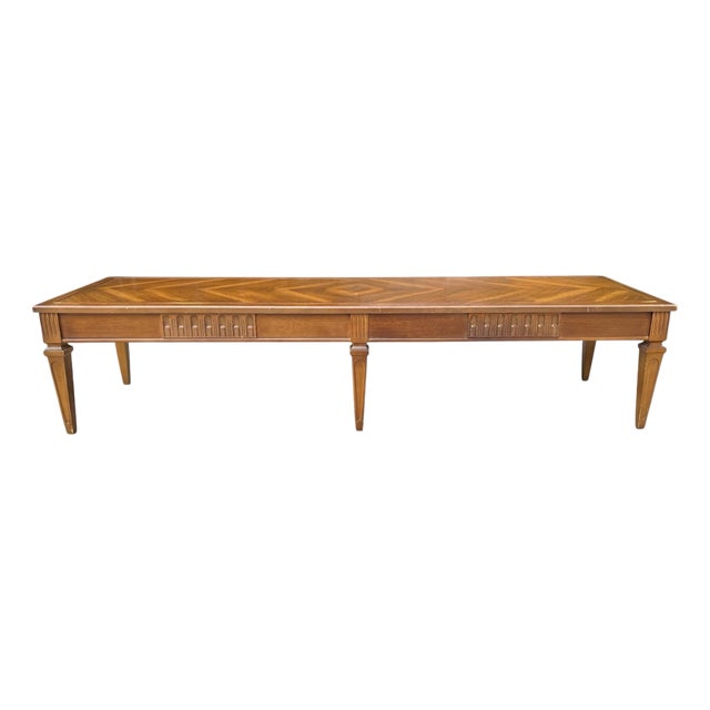 1960s Mid-Century Modern Walnut Chevron Parquetry Long Coffee Table For Sale