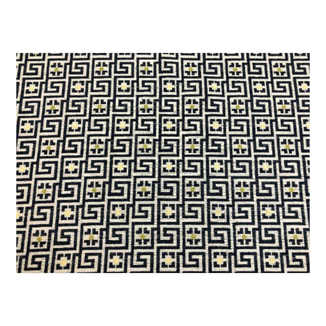 Designer Navy Blue Cream Yellow Green Geometric Upholstery Drapery Fabric For Sale